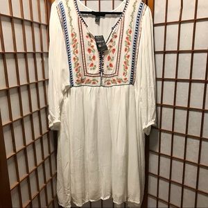 Forever 21 White Embroidered Peasant Dress